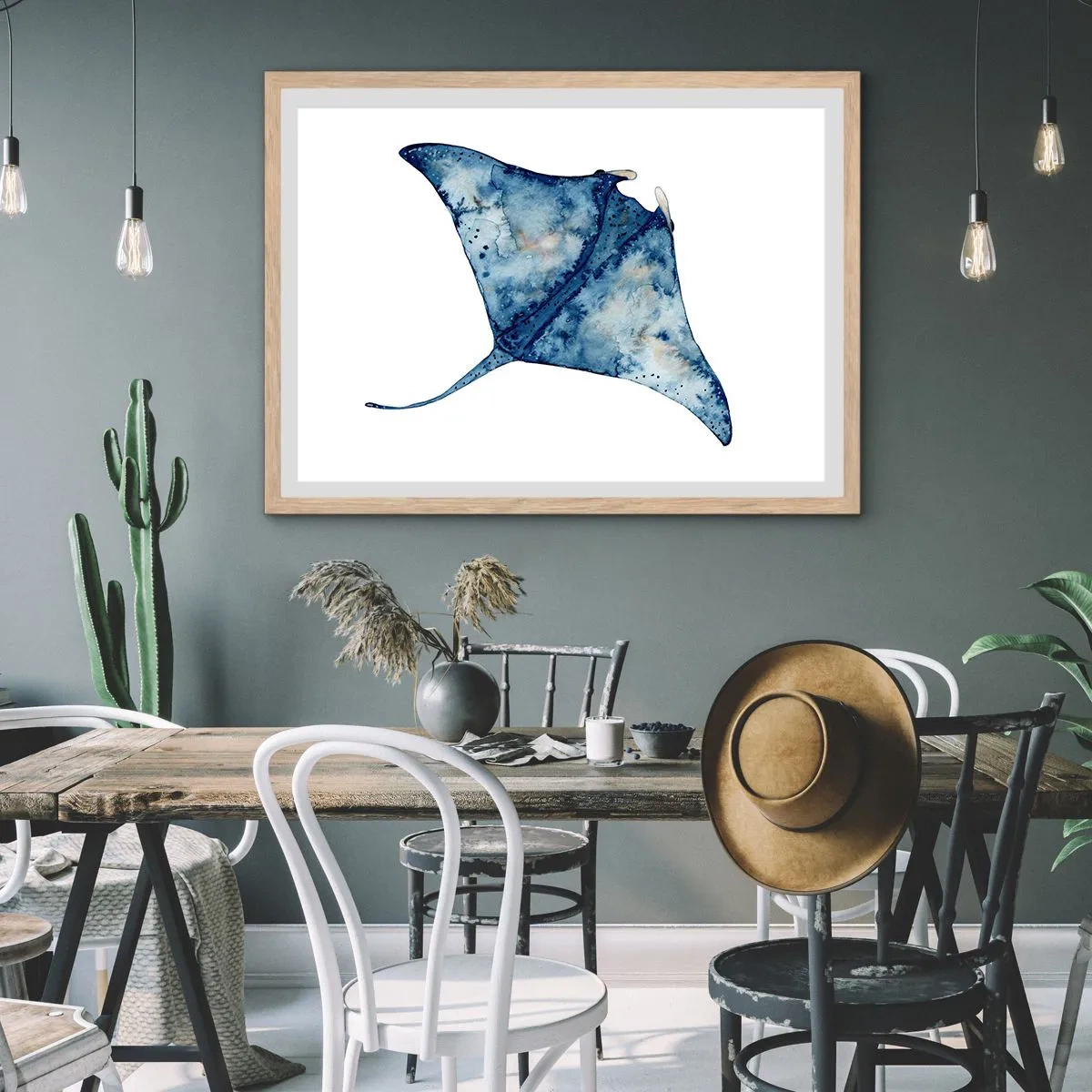Póster en marco roble claro - La vida en azul - 100x70 cm