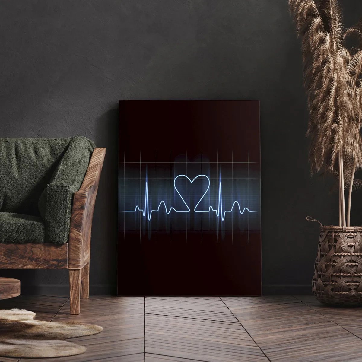 Cuadro sobre lienzo - Impresión de Imagen - Una línea salvavidas con un corazón sobre un fondo de monitoreo médico en tonos azules. - 80x120cm - El ritmo del corazón - Decoración de pared moderna para salón y dormitorio ARTTOR