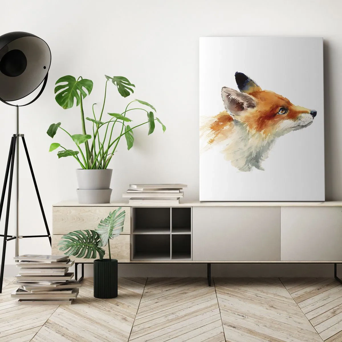 Cuadro sobre lienzo - Impresión de Imagen - Zorro rojo en estilo acuarela sobre fondo blanco. - 70x100cm - Nunca se es demasiado cuidadoso - Decoración de pared moderna para salón y dormitorio ARTTOR