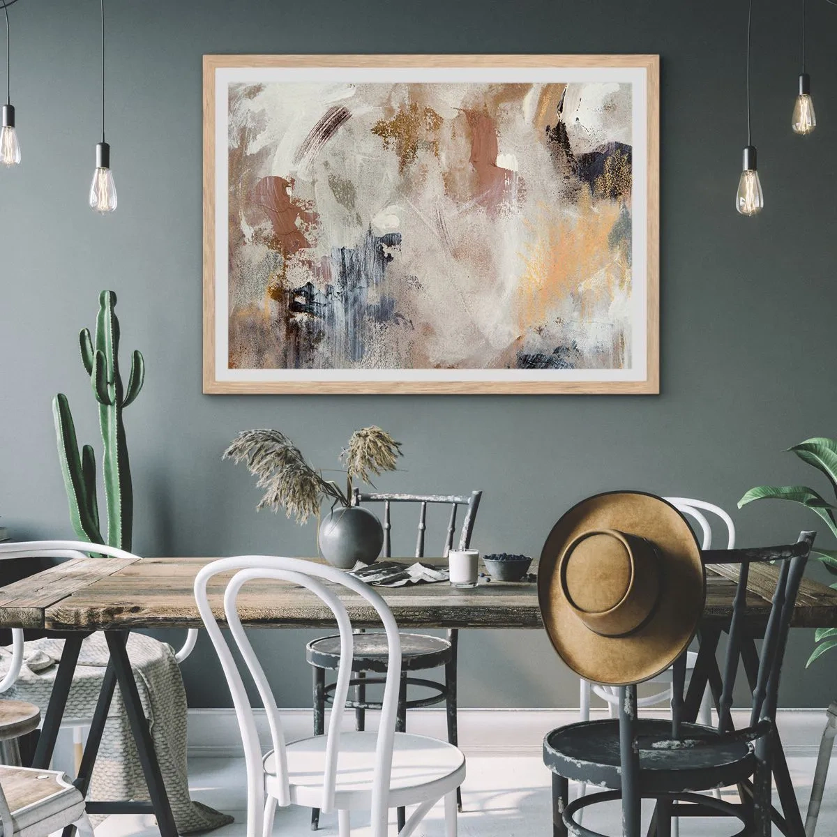 Póster en marco roble claro - Abstracción brumosa - 100x70 cm