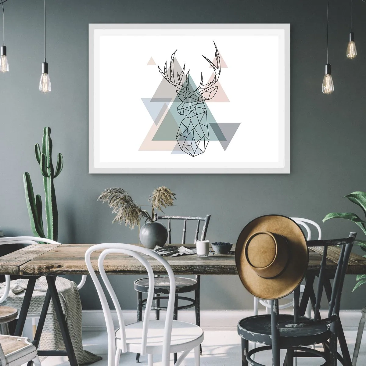 Póster en marco blanco - En un bosque geométrico - 100x70 cm