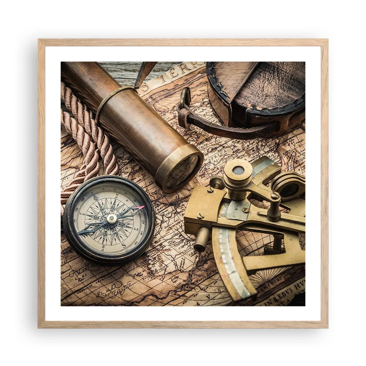 Póster en marco roble claro - Establecer un rumbo - 60x60 cm
