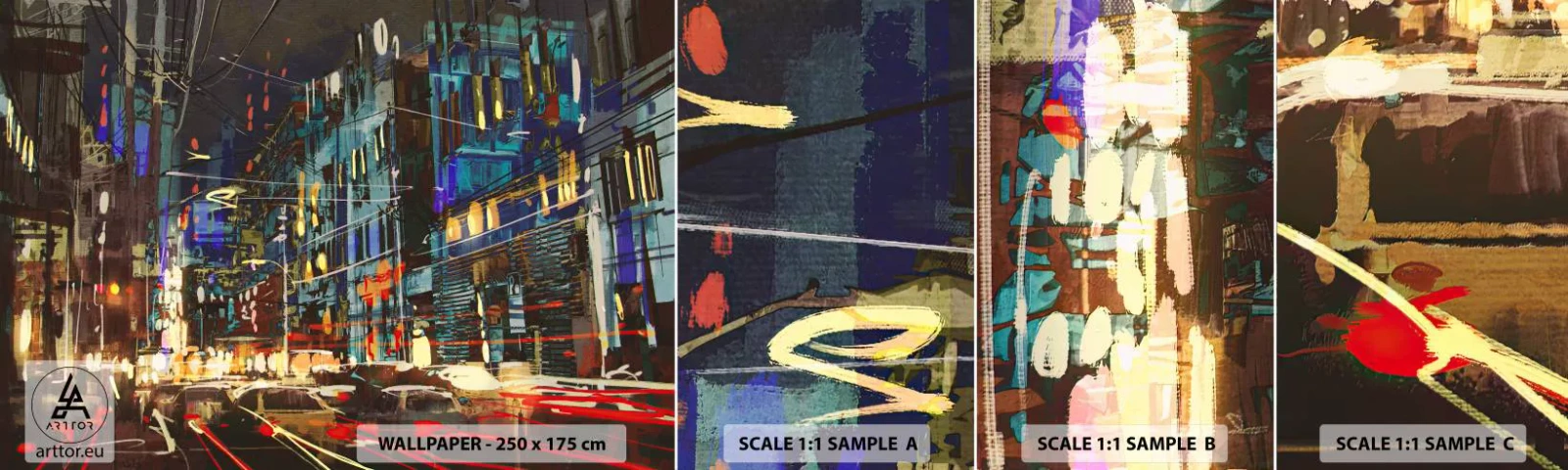 Muestra de fotomural autoadhesivo Deluxe Sticker - El bullicio nocturno de la calle - Ciudad, Arquitectura, La vida nocturna - 100x30 cm