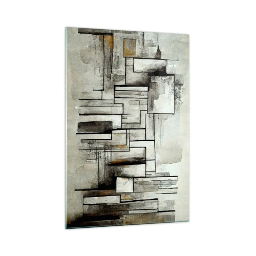 Cuadro sobre vidrio - Impresiones sobre Vidrio - Rectángulos abstractos en tonos de gris y negro. - 70x100cm - El poder de la sencillez - Decoración de pared moderna para salón y dormitorio ARTTOR