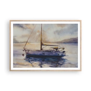 Póster en marco roble claro - Atardecer en la bahía - 100x70 cm