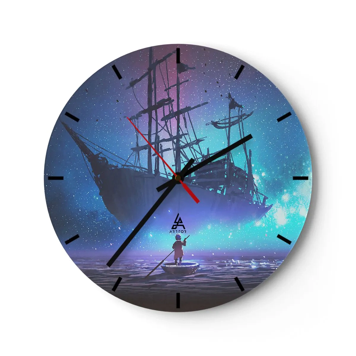 Reloj de pared - Reloj de vidrio - Un velero a la luz de las estrellas en un mar en calma con un barco. - 30x30cm - El encuentro con el mito del mar - Decoración de pared moderna para salón, cocina y dormitorio ARTTOR