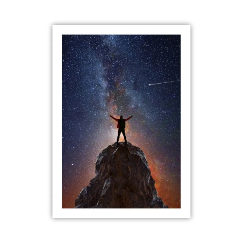 Póster - Silueta en la cima de una roca con un cielo estrellado al fondo - 50x70cm - ¡El poder está conmigo! - Decoración de pared moderna para salón y dormitorio ARTTOR
