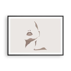 Póster en marco negro - Contorno minimalista del rostro de una mujer en delicados tonos beige. - 100x70cm - Creación a partir de la luz y la sombra - Decoración de pared moderna para salón y dormitorio ARTTOR