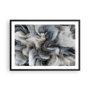 Póster en marco negro - Remolino abstracto en tonos de gris y azul. - 70x50cm - Piedra y flor - Decoración de pared moderna para salón y dormitorio ARTTOR