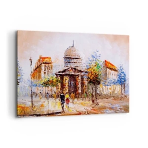 Cuadro sobre lienzo - Impresión de Imagen - Escena urbana impresionista con un edificio histórico. - 100x70cm - Un paseo parisino - Decoración de pared moderna para salón y dormitorio ARTTOR