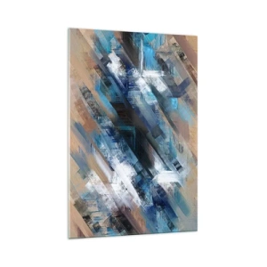 Cuadro sobre vidrio - Impresiones sobre Vidrio - Composición abstracta con líneas diagonales azules. - 70x100cm - En una inclinación azul - Decoración de pared moderna para salón y dormitorio ARTTOR