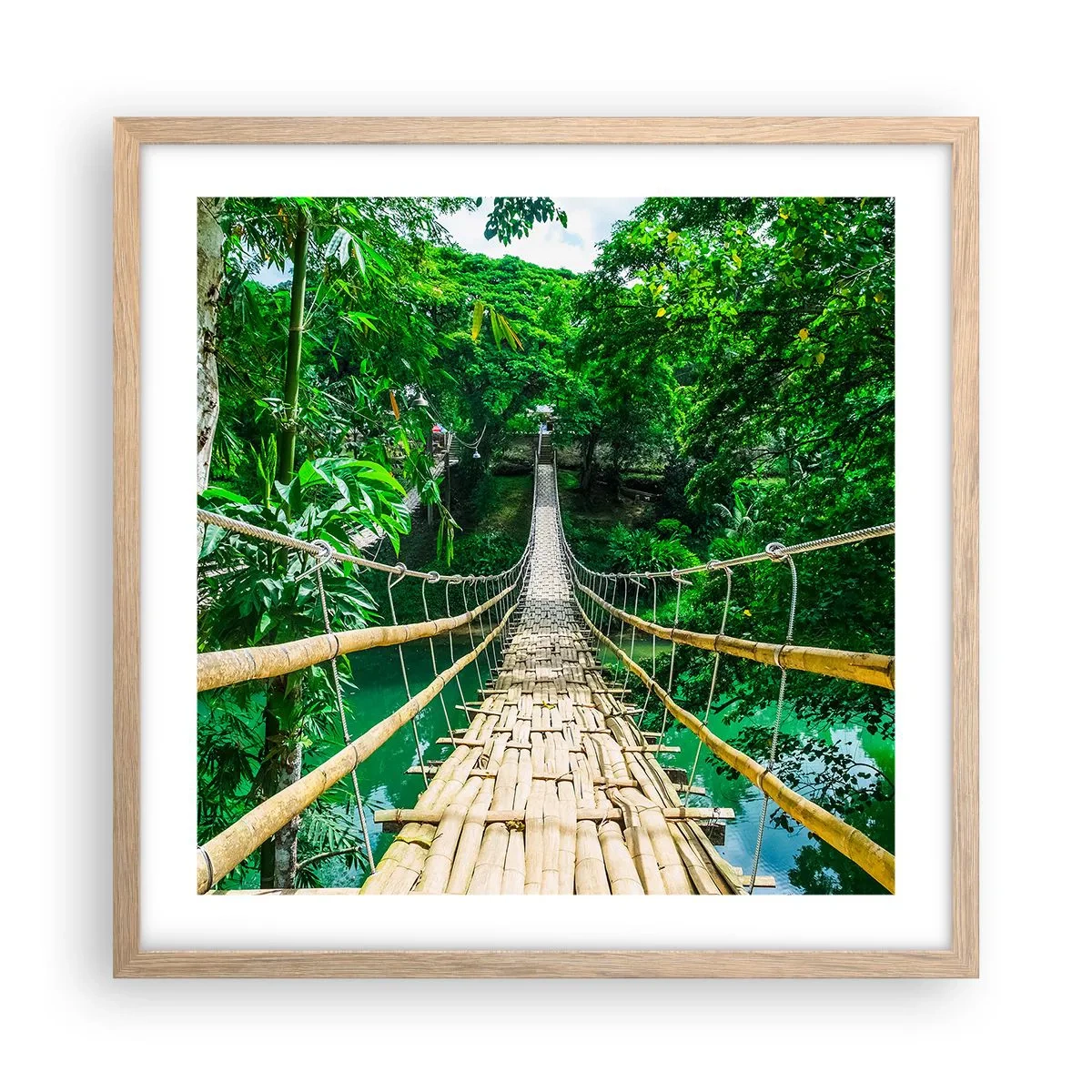 Póster en marco roble claro - Puente colgante sobre la vegetación - 50x50 cm