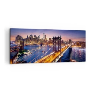 Cuadro sobre lienzo - Impresión de Imagen - Un puente luminoso hacia el corazón de la ciudad - 100x40 cm