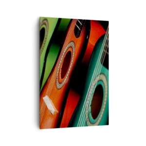 Cuadro sobre lienzo - Impresión de Imagen - Guitarras coloridas en diferentes tonos dispuestas en fila. - 70x100cm - La guitarra tiene muchos colores - Decoración de pared moderna para salón y dormitorio ARTTOR