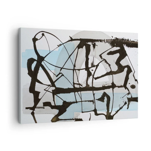 Cuadro sobre lienzo - Impresión de Imagen - Líneas y formas abstractas en azul y negro. - 70x50cm - Azul a pesar de todo - Decoración de pared moderna para salón y dormitorio ARTTOR