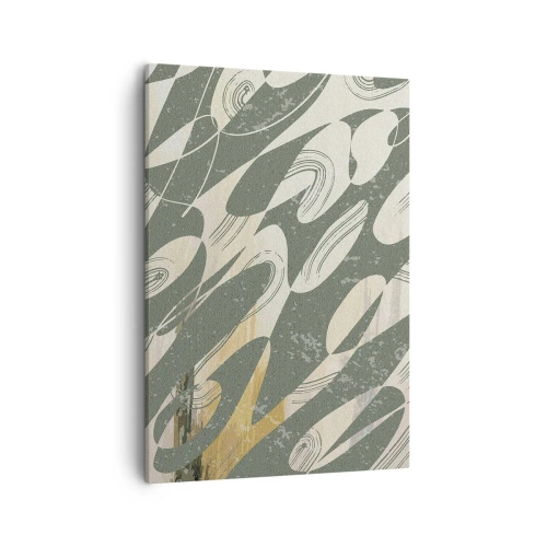 Cuadro sobre lienzo - Impresión de Imagen - Formas dinámicas en tonos verdes y dorados. - 50x70cm - Abstracción rítmica - Decoración de pared moderna para salón y dormitorio ARTTOR