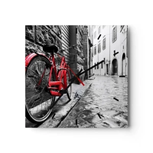 Reloj de pared - Reloj de vidrio - Bicicleta roja en una calle en blanco y negro - 30x30cm - La verdadera belleza no envejece - Decoración de pared moderna para salón y dormitorio ARTTOR