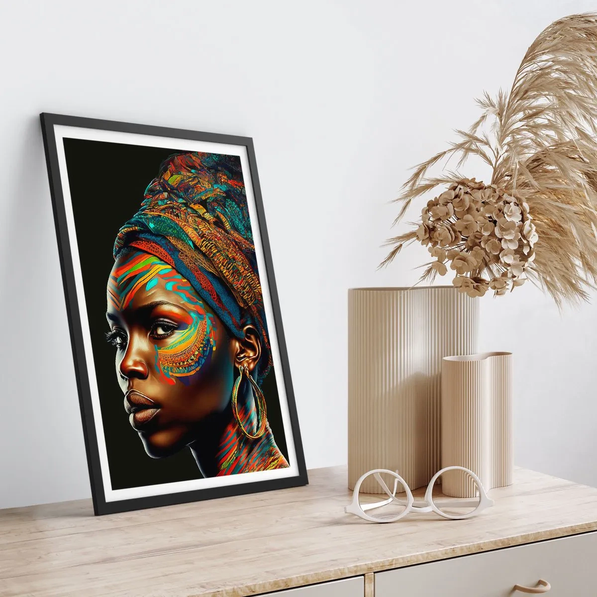Póster en marco negro - Reina africana - 30x40 cm