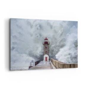 Cuadro sobre lienzo - Impresión de Imagen - Un faro rodeado de olas fuertes - 100x70cm - El rugido de las aguas, la fuerza del viento - Decoración de pared moderna para salón y dormitorio ARTTOR