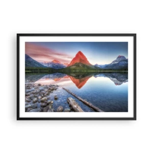 Póster en marco negro - Una montaña reflejada en un lago al atardecer. - 70x50cm - Cálido y frío - Decoración de pared moderna para salón y dormitorio ARTTOR