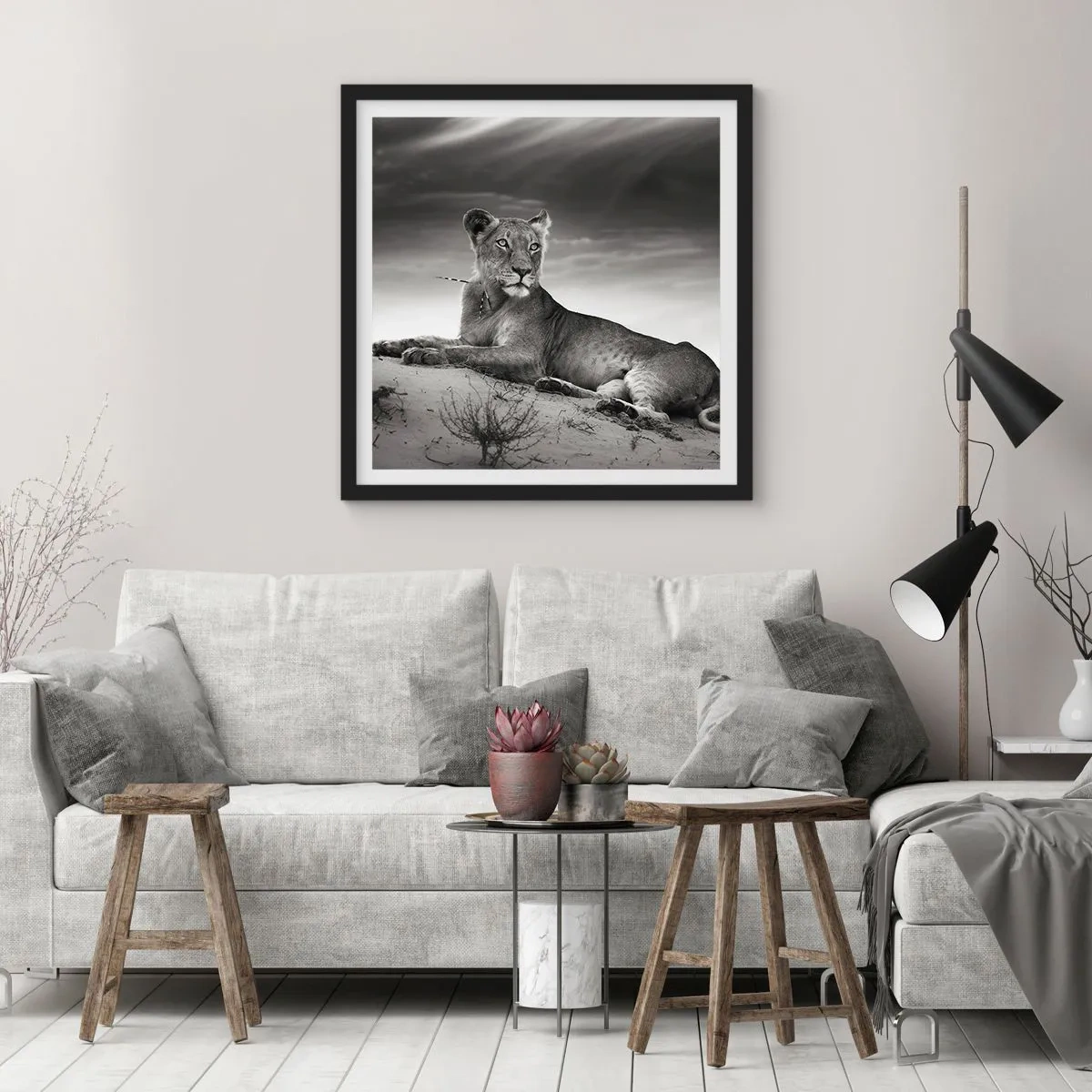 Póster en marco negro - Descanso de la reina del desierto - 40x40 cm