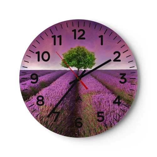 Reloj de pared - Reloj de vidrio - En los campos de lavanda - 40x40 cm