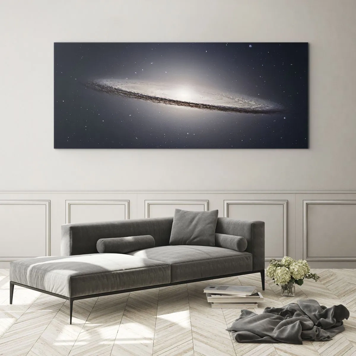 Cuadro sobre vidrio - Impresiones sobre Vidrio - Una galaxia espiral con el espacio estrellado como telón de fondo. - 120x50cm - Érase una vez en una galaxia muy, muy lejana.... - Decoración de pared moderna para salón y dormitorio ARTTOR