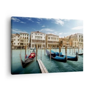 Cuadro sobre lienzo - Impresión de Imagen - Venecia con góndolas y palacios contra el cielo - 70x50cm - Palacios en azul - Decoración de pared moderna para salón y dormitorio ARTTOR
