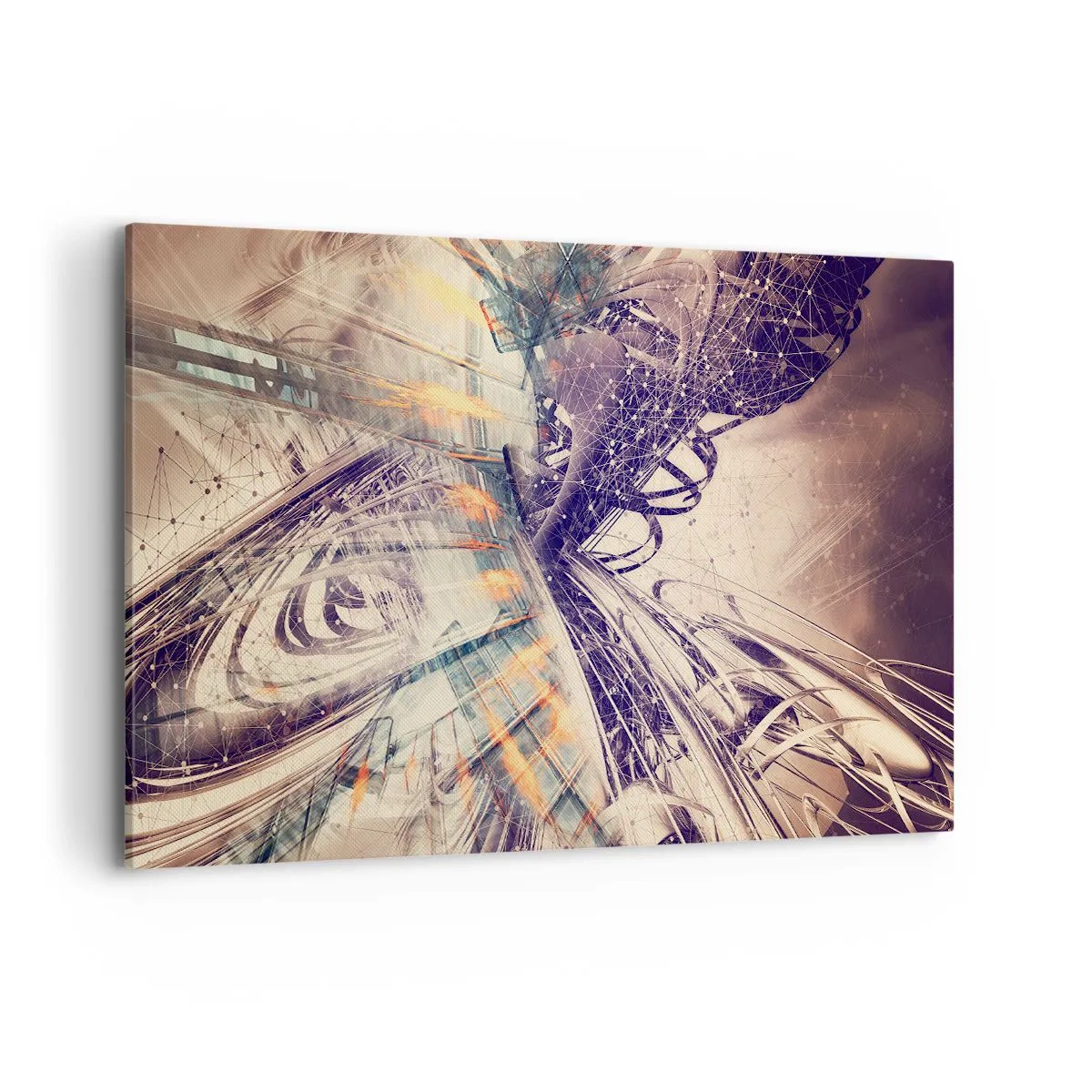 Cuadro sobre lienzo - Impresión de Imagen - Abstracción dinámica en tonos beige y morado. - 120x80cm - Con mucha prisa - Decoración de pared moderna para salón y dormitorio ARTTOR