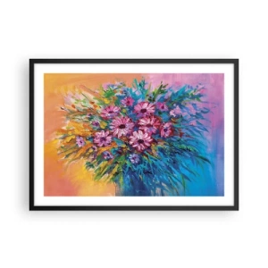 Póster en marco negro - Flores de colores en un ramo sobre un fondo de color pastel. - 70x50cm - La energía de la vida - Decoración de pared moderna para salón y dormitorio ARTTOR