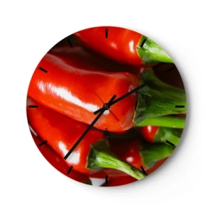 Reloj de pared - Reloj de vidrio - Primer plano de chiles rojos - 30x30cm - Jugoso, brillante, suave - Decoración de pared moderna para salón, cocina y dormitorio ARTTOR