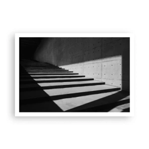 Póster - Escaleras de estilo minimalista en blanco y negro. - 100x70cm - La cruda belleza del modernismo - Decoración de pared moderna para salón y dormitorio ARTTOR