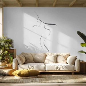 Fotomural Premium Sand - Silueta minimalista de una mujer hecha de líneas negras. - 100x70cm - Escurridiza como una ola - Decoración de pared moderna para salón y dormitorio ARTTOR