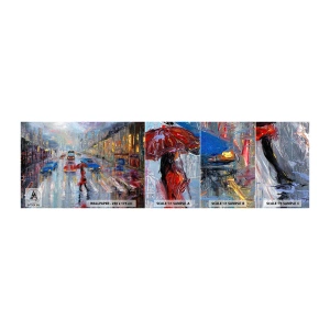 Muestra de fotomural autoadhesivo Deluxe Sticker - Una tarde de lluvia en la ciudad - Ciudad, Arquitectura, Caminar en la lluvia - 100x30 cm