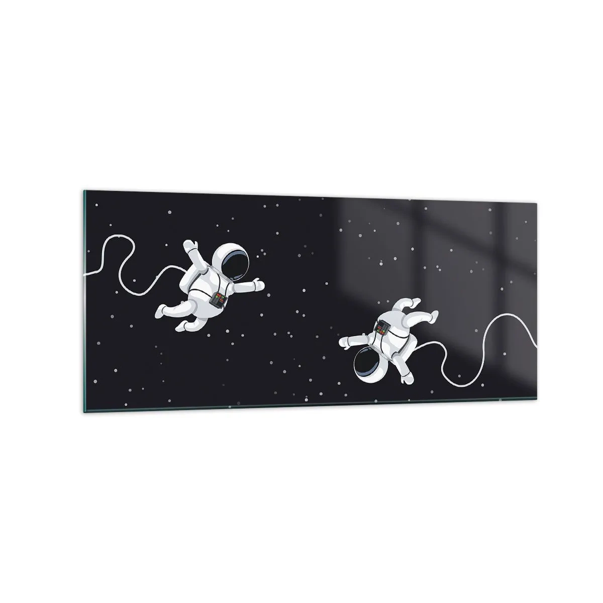 Cuadro sobre vidrio - Impresiones sobre Vidrio - Astronautas flotando en el espacio con un telón de fondo de estrellas. - 120x50cm - Danza cósmica - Decoración de pared moderna para salón y dormitorio ARTTOR