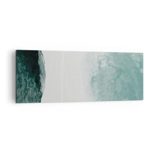 Cuadro sobre lienzo - Impresión de Imagen - Una delicada composición abstracta en tonos verdes con formas sutiles sobre un fondo claro. - 140x50cm - Un encuentro con la niebla - Decoración de pared moderna para salón y dormitorio ARTTOR