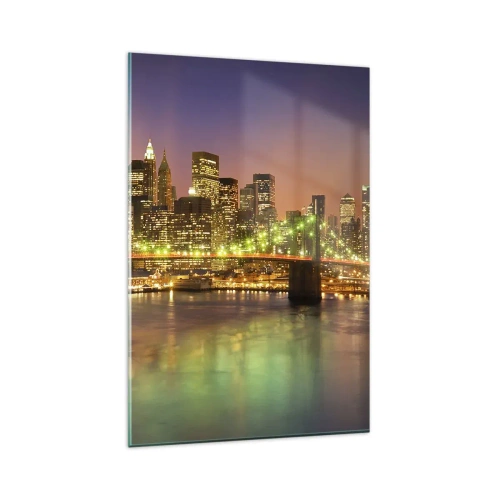 Cuadro sobre vidrio - Impresiones sobre Vidrio - Puente iluminado en una ciudad moderna por la noche - 80x120cm - Aquí la luz nunca se apaga - Decoración de pared moderna para salón y dormitorio ARTTOR