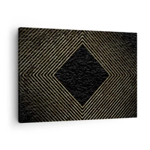 Cuadro sobre lienzo - Impresión de Imagen - Fondo negro con un patrón geométrico de líneas doradas. - 70x50cm - Geometría al estilo glamour - Decoración de pared moderna para salón y dormitorio ARTTOR