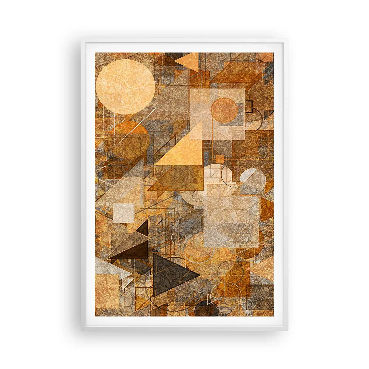 Póster en marco blanco - Estudio cubista en bronce - 70x100 cm