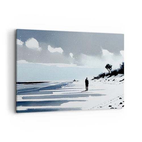 Cuadro sobre lienzo - Impresión de Imagen - Una figura solitaria caminando por una playa vacía - 100x70cm - Solo conmigo mismo - Decoración de pared moderna para salón y dormitorio ARTTOR