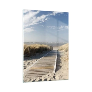Cuadro sobre vidrio - Impresiones sobre Vidrio - Camino de madera a través de las dunas que conduce a la playa. - 50x70cm - Más allá de la duna, en el susurro de la naturaleza - Decoración de pared moderna para salón y dormitorio ARTTOR