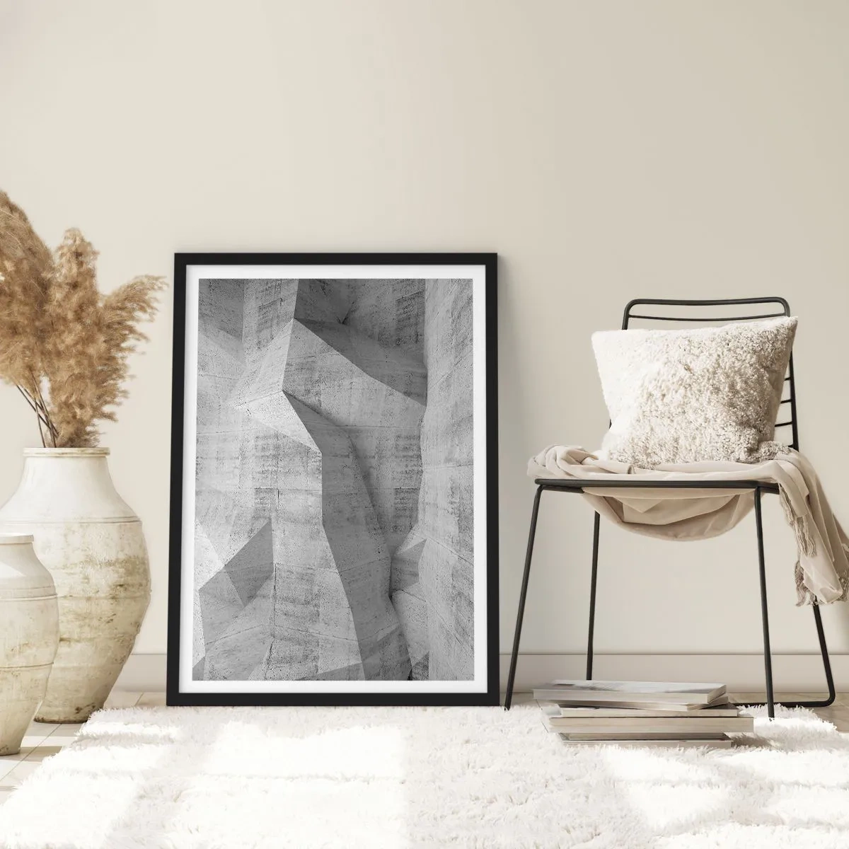 Póster en marco negro - Formas geométricas en tonos de gris - 50x70cm - Un verdadero desafío - Decoración de pared moderna para salón y dormitorio ARTTOR