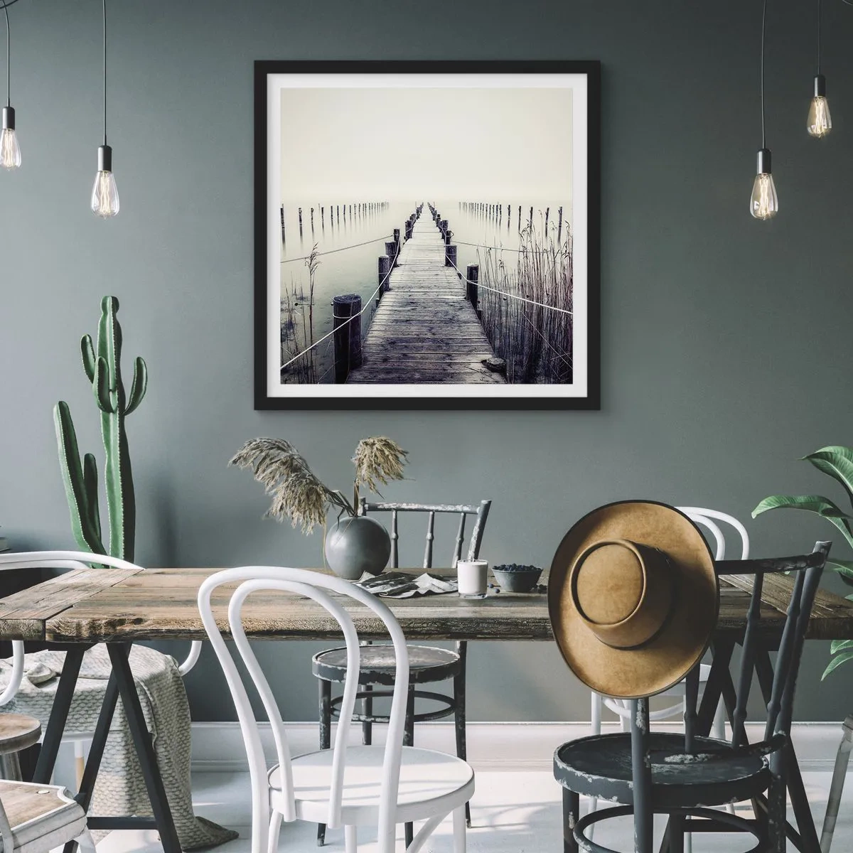 Póster en marco negro - Sumergirse en la paz - 40x40 cm