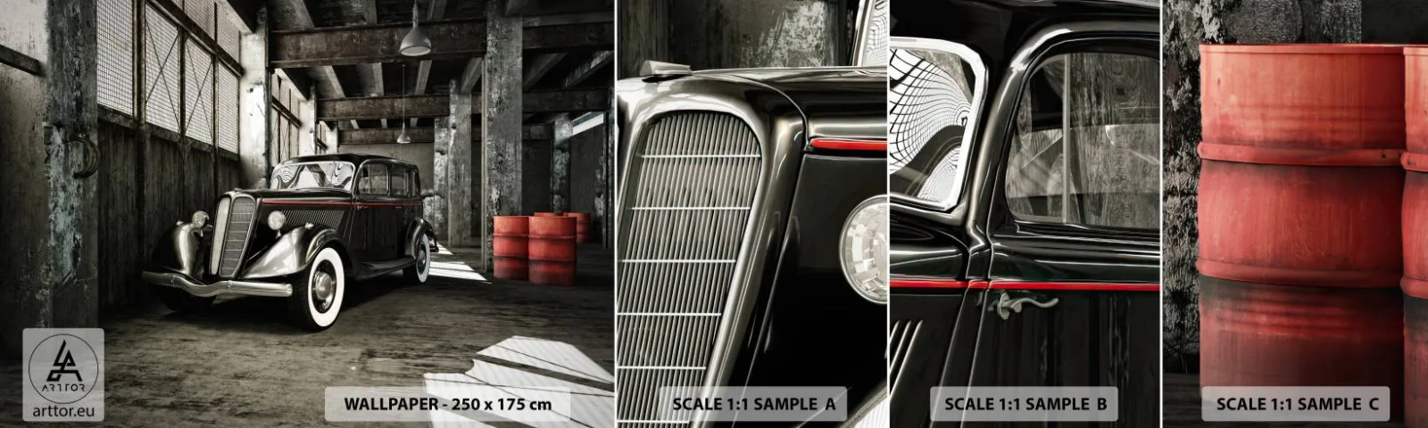 Muestra de fotomural autoadhesivo Deluxe Sticker - La elegancia perdurable de los años 30. - Automotor, coche retro, Almacén de fábrica - 100x30 cm