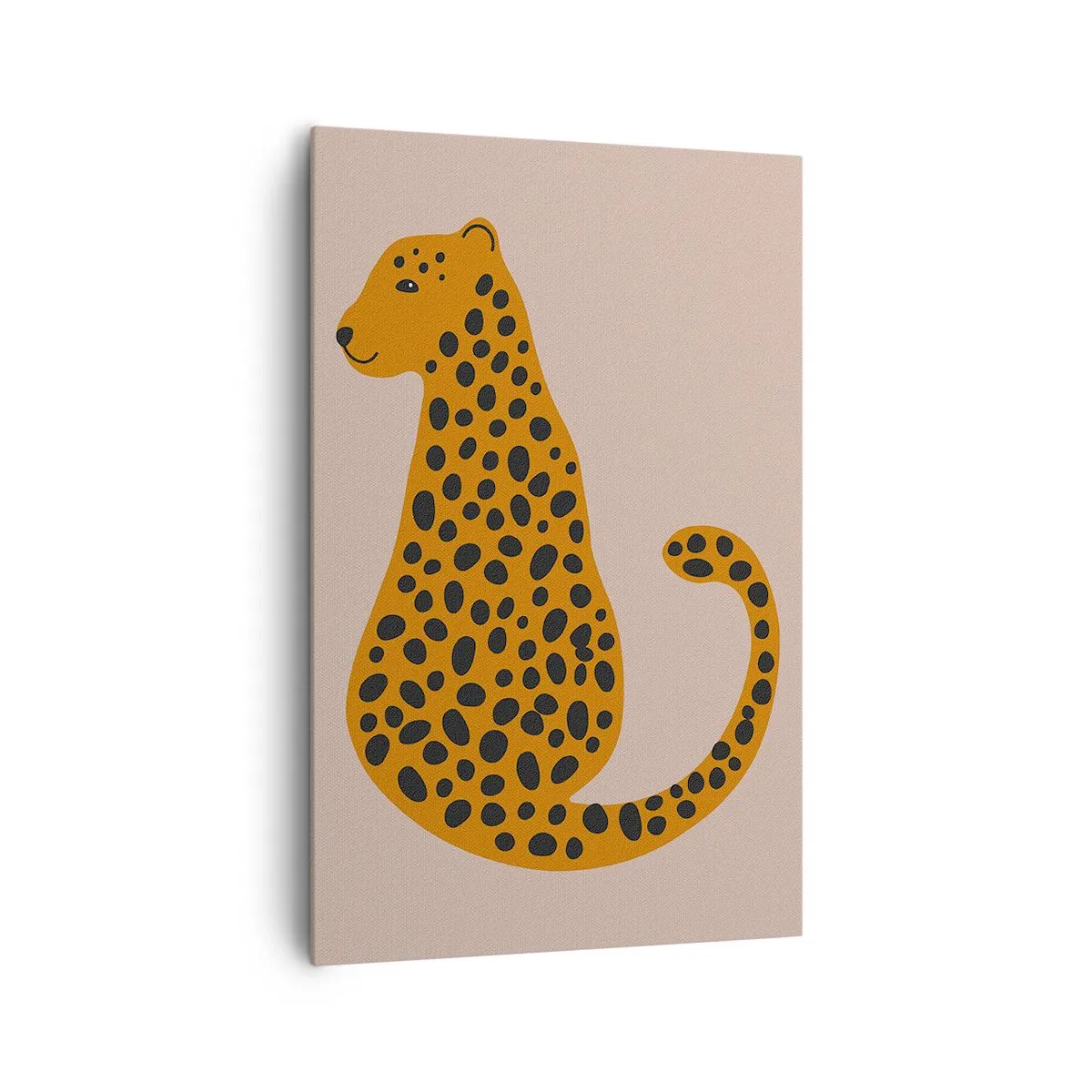 Cuadro sobre lienzo - Impresión de Imagen - Un dibujo minimalista de una pantera sobre un fondo beige. - 80x120cm - El estampado de leopardo está de moda - Decoración de pared moderna para salón y dormitorio ARTTOR