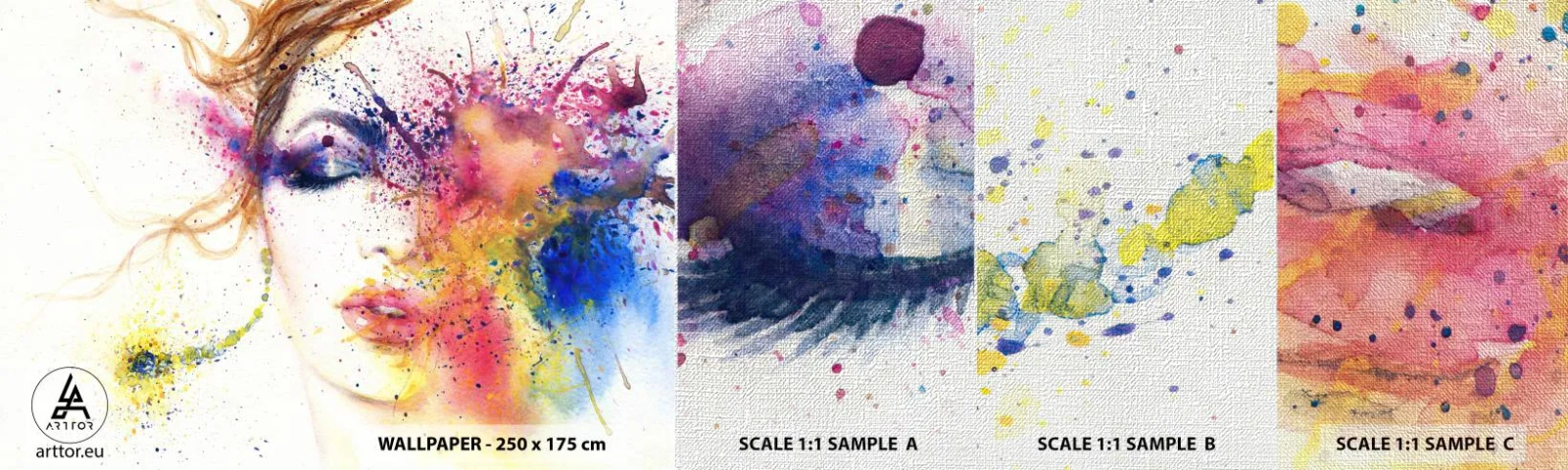 Muestra de fotomural Premium Canvas - Vértigo del arco iris - Abstracción, cara de mujer, retrato de una mujer - 100x30 cm