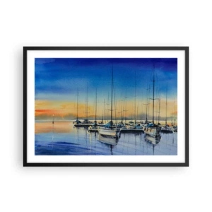Póster en marco negro - Puerto de yates al atardecer con reflejos en el agua - 70x50cm - El final de un buen día - Decoración de pared moderna para salón y dormitorio ARTTOR