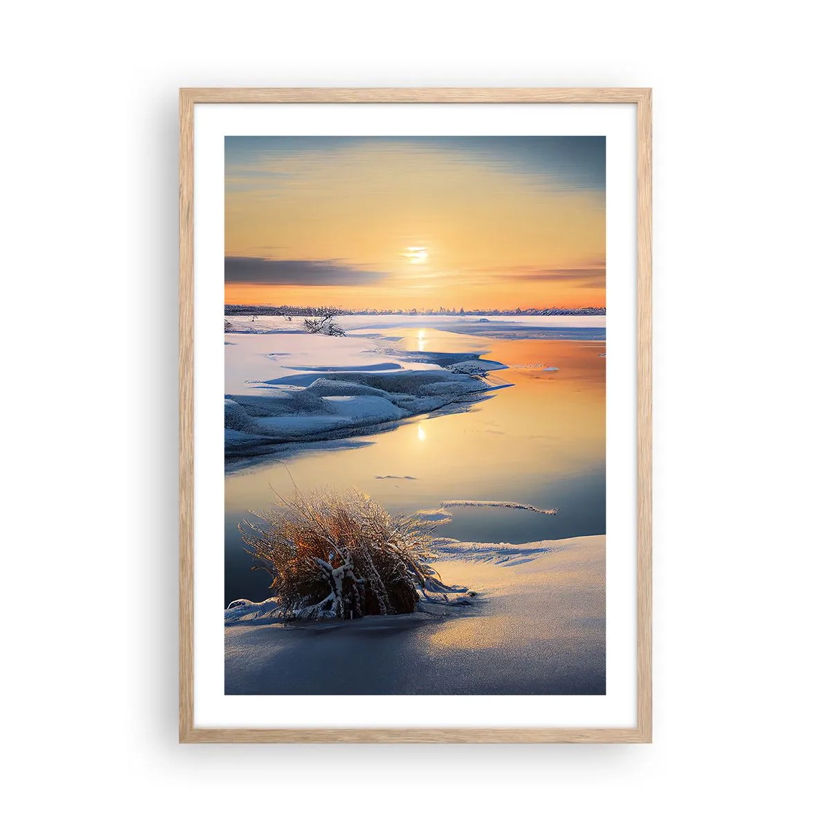 Póster en marco roble claro - Atardecer de invierno - 50x70 cm