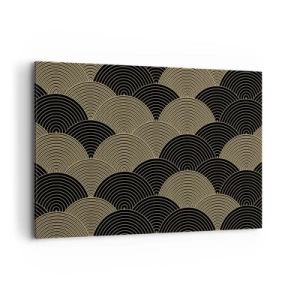 Cuadro sobre lienzo - Impresión de Imagen - Patrón Art Déco con semicírculos y líneas doradas. - 100x70cm - Multiplicación de la unidad - Decoración de pared moderna para salón y dormitorio ARTTOR