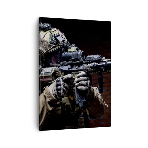 Cuadro sobre lienzo - Impresión de Imagen - Un soldado con equipo completo y un rifle. - 50x70cm - Mortalmente eficaz - Decoración de pared moderna para salón y dormitorio ARTTOR